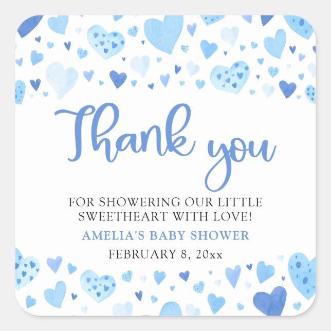 Blue Valentine Boy Little Sweetheart Baby Shower Square Sticker (Front)
