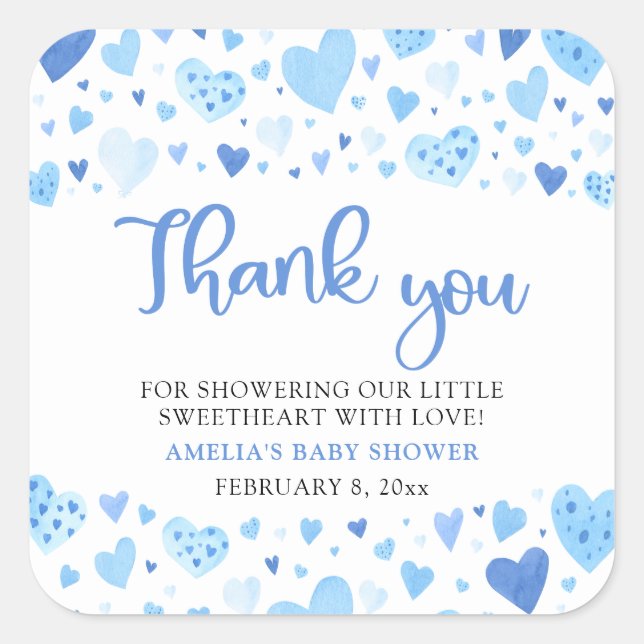 Blue Valentine Boy Little Sweetheart Baby Shower Square Sticker (Front)