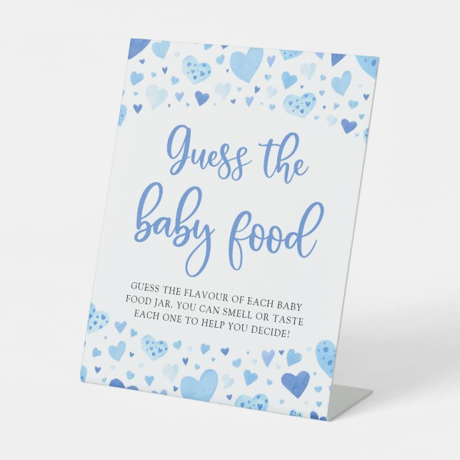 Blue Valentine Guess the Baby Food Baby Shower Pedestal Sign (Front)