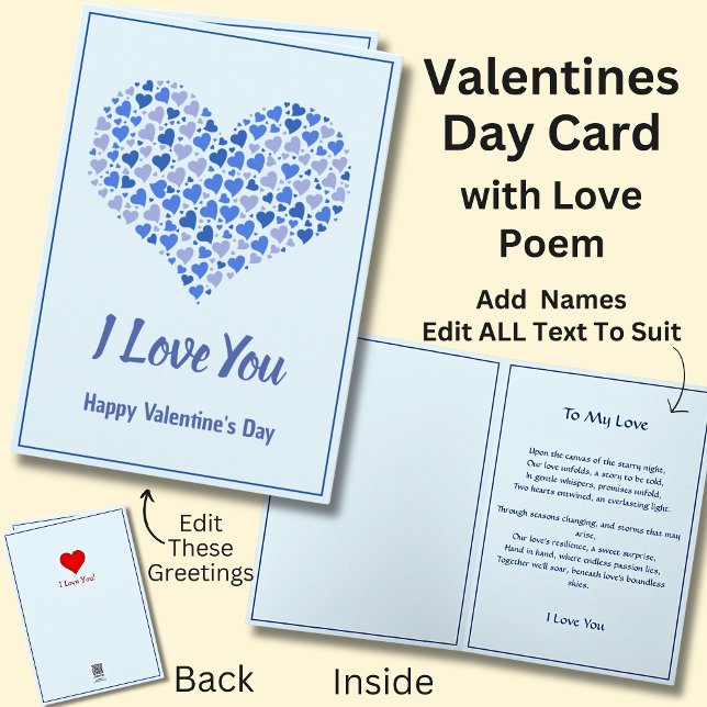 Blue Valentine Heart with Love Poem Card (Creator Uploaded)