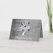 Blue Valentine Hearts Tree Greeting Card