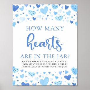 Blue Valentine How Many Hearts Baby Shower Game  Poster