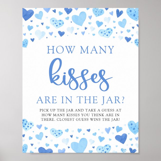 Blue Valentine How Many Kisses Baby Shower Game  Poster (Front)