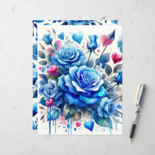 Blue Valentine Watercolor Scrapbook Paper
