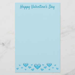Blue Valentine's Day Hearts & Custom Text Stationery