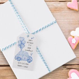 Blue Valentines Theme Heart Balloons and Car Gift Tags