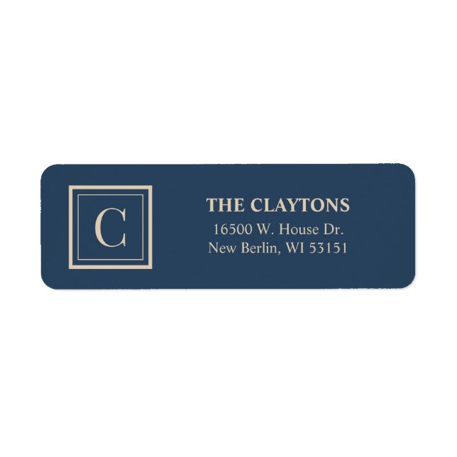 Blue & Vanilla Framed Monogram Return Address (Front)