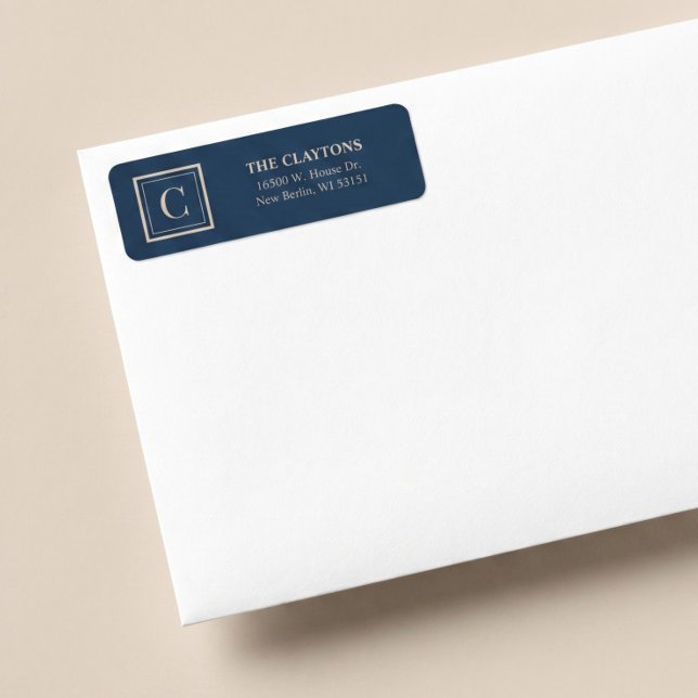 Blue & Vanilla Framed Monogram Return Address (Creator Uploaded)