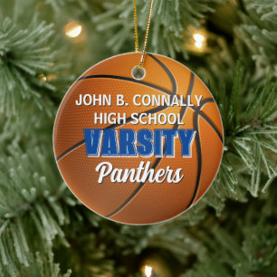 Blue Varsity Basketball Team Customised Christmas Ceramic Tree Decoration