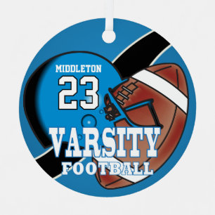 Blue Varsity Football  Metal Tree Decoration