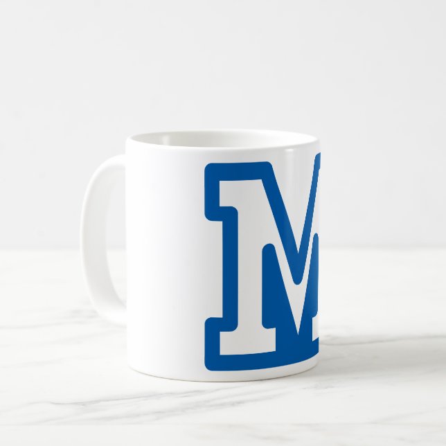 Blue Varsity Letter M Monogram Coffee Mug (Front Left)