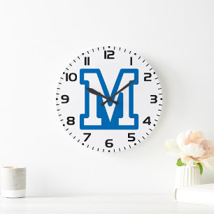Blue Varsity Letter M Monogram Large Clock