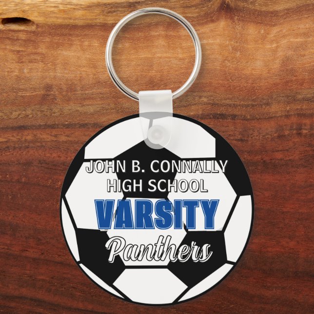 Blue Varsity Soccer Custom High School Key Ring (Front)