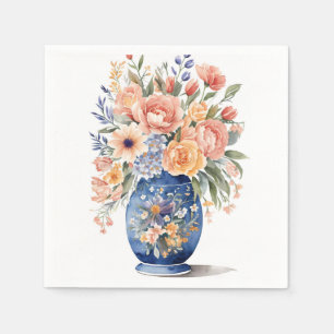 Blue Vase Flower Bouquet Watercolor Painting Napkin
