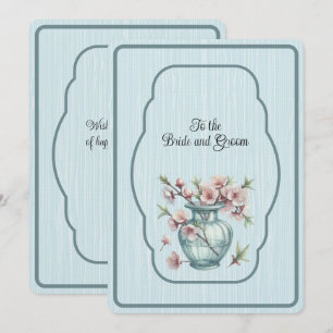 Blue Vase of Pink Apple Blossoms Card