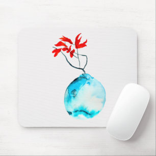 Blue vase watercolor ikebana mouse mat