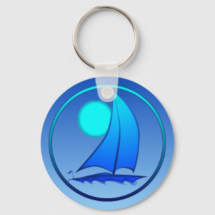 Blue Vector Sailboat Key Ring