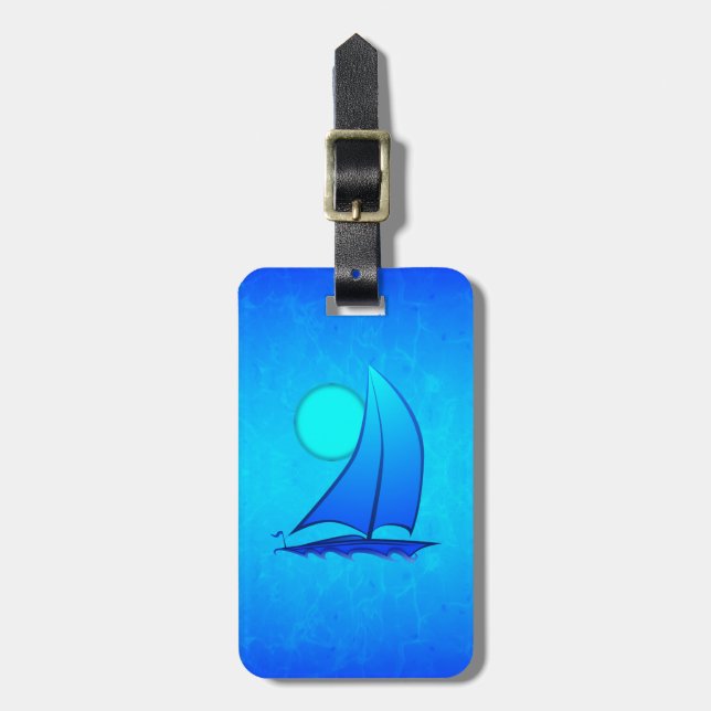 Blue Vector Sailboat Luggage Tag (Front Vertical)
