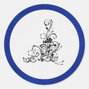 Blue Velvet, Black Flourish Wedding Classic Round Sticker