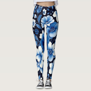 blue velvet blooms leggings