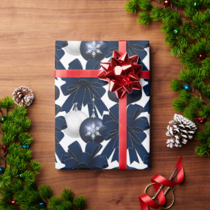 Blue Velvet Bows Ornaments Holiday Wrapping Paper