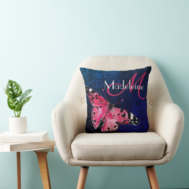  Blue Velvet Hot Pink Fantasy Butterfly Art Deco Cushion (Chair)