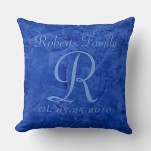 Blue Venetian Plaster Custom Monogram Throw Pillow