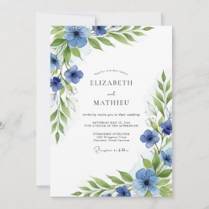 Blue Verdant Botanical Wedding Invitation