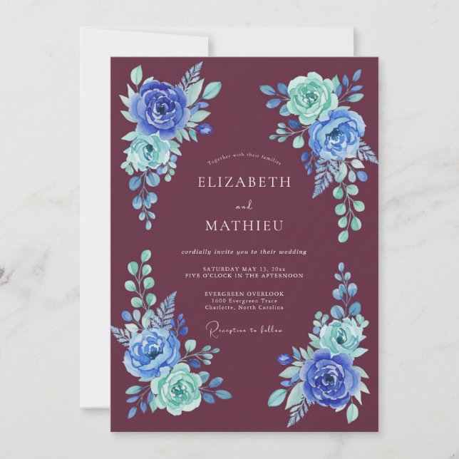 Blue Verdant Ethereal Wedding Invitation (Front)