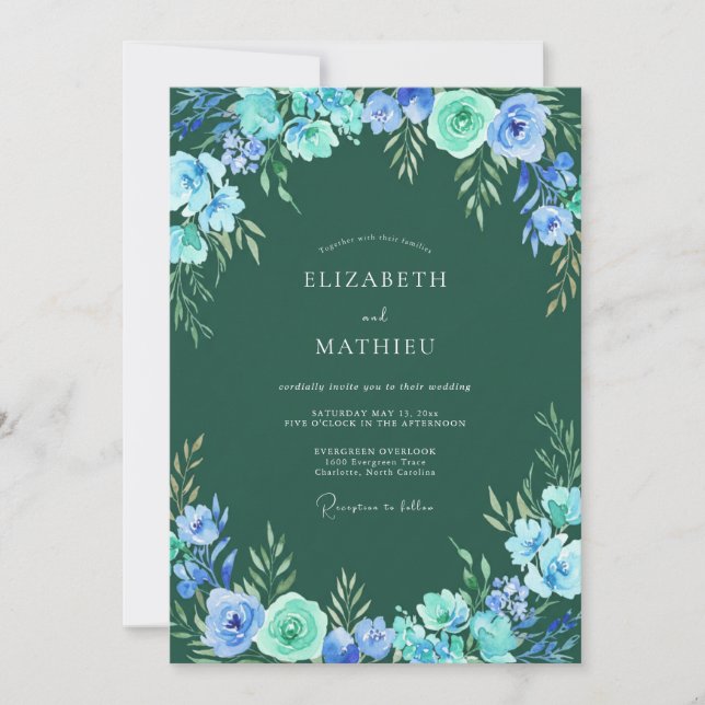 Blue Verdant Floral Arch Wedding Invitation (Front)