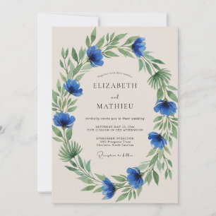 Blue Verdant Flourish Wedding Invitation