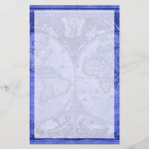 Blue Version Antique World Map J Blaeu 1664 Stationery