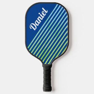 Blue Vertical Striped Personalised Modern Geo Pickleball Paddle