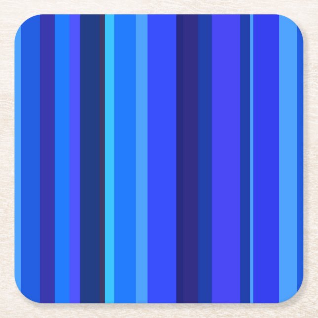 Blue vertical stripes square paper coaster (Front)