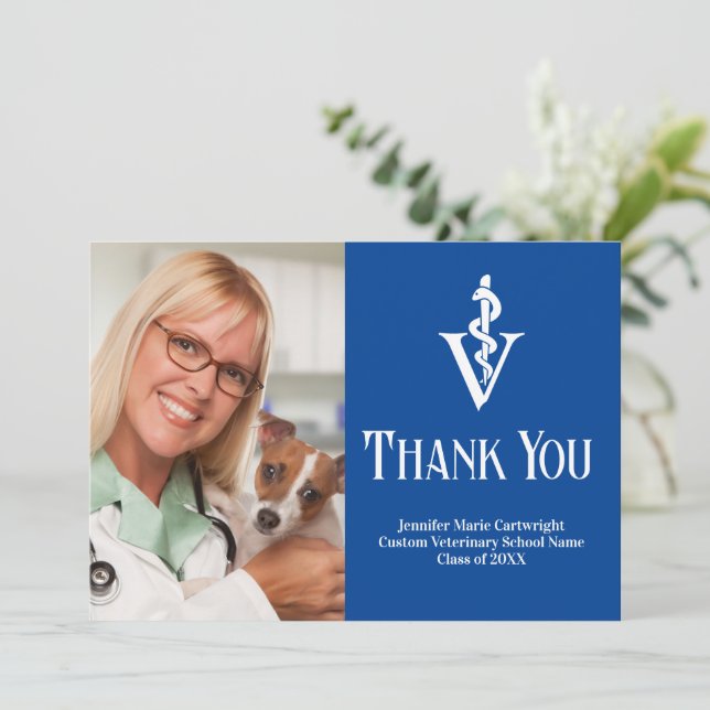 Blue Veterinarian Office Photo Customisable Thank You Card (Standing Front)