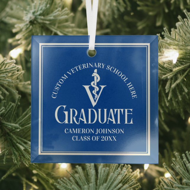 Blue Veterinary School Graduation Christmas Glass Tree Decoration (Insitu)