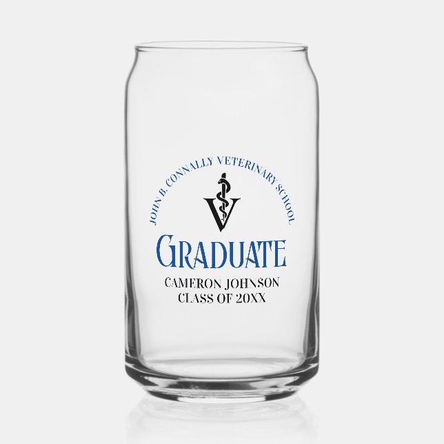 Blue Veterinary School Graduation Custom Can Glass (Front)