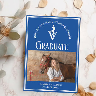 Blue Veterinary School Photo Custom Graduation Announcement