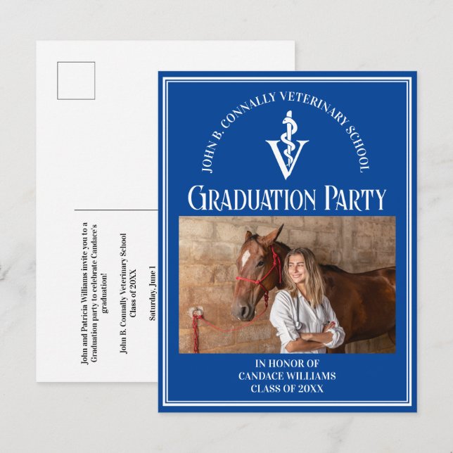 Blue Veterinary School Photo Graduation Party Invitation Postcard (Front/Back)