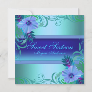 Blue Vibrant Flower Sweet Sixteen Invite