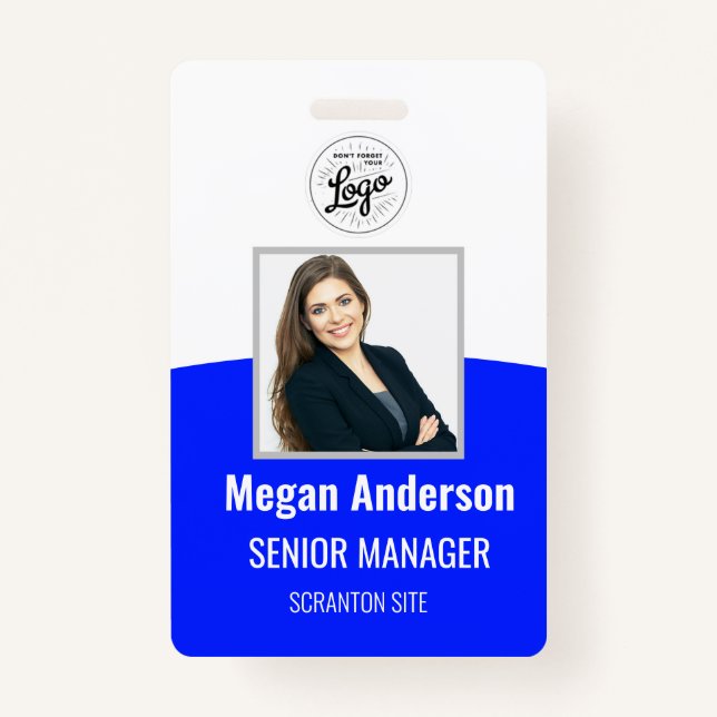 Blue Vibrant Personalised Employee Photo ID Badge (Front)