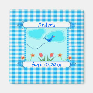 Blue Vichy New Baby Boy Magnet