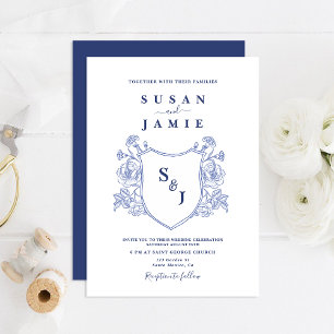 Blue Victorian Crest Wedding invitation