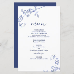 Blue Victorian floral wedding Menu Card