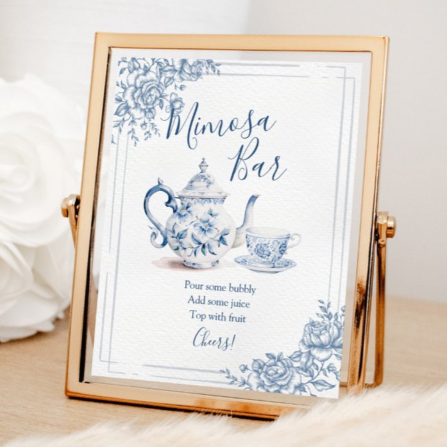 Blue Victorian Garden Bridal Shower Tea Mimosa Bar Poster (Creator Uploaded)