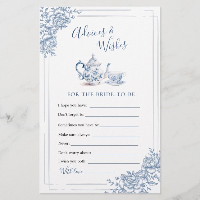 Blue Victorian Garden Bridal Tea Advice and Wishes (Front)