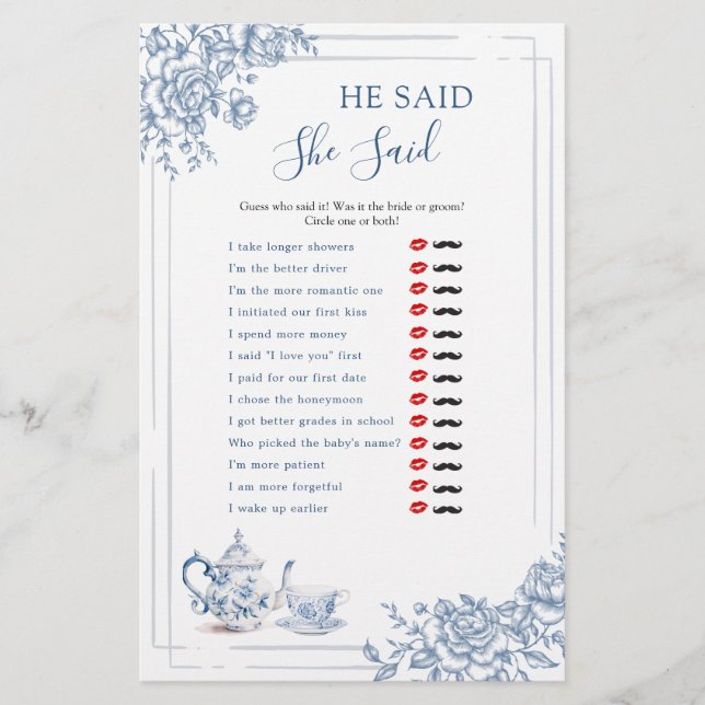 Blue Victorian Garden Bridal Tea He Said She Said (Front)