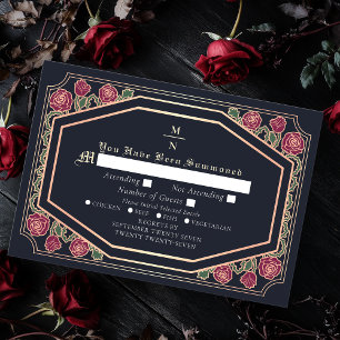 Blue Victorian Gothic Roses & Thorns Wedding RSVP Enclosure Card