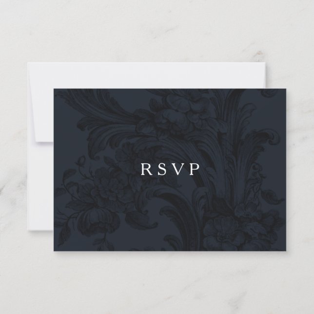 Blue Victorian ornamental RSVP w meal choices (Back)
