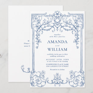 Blue Victorian Ornate Grace Floral Frame Wedding Invitation